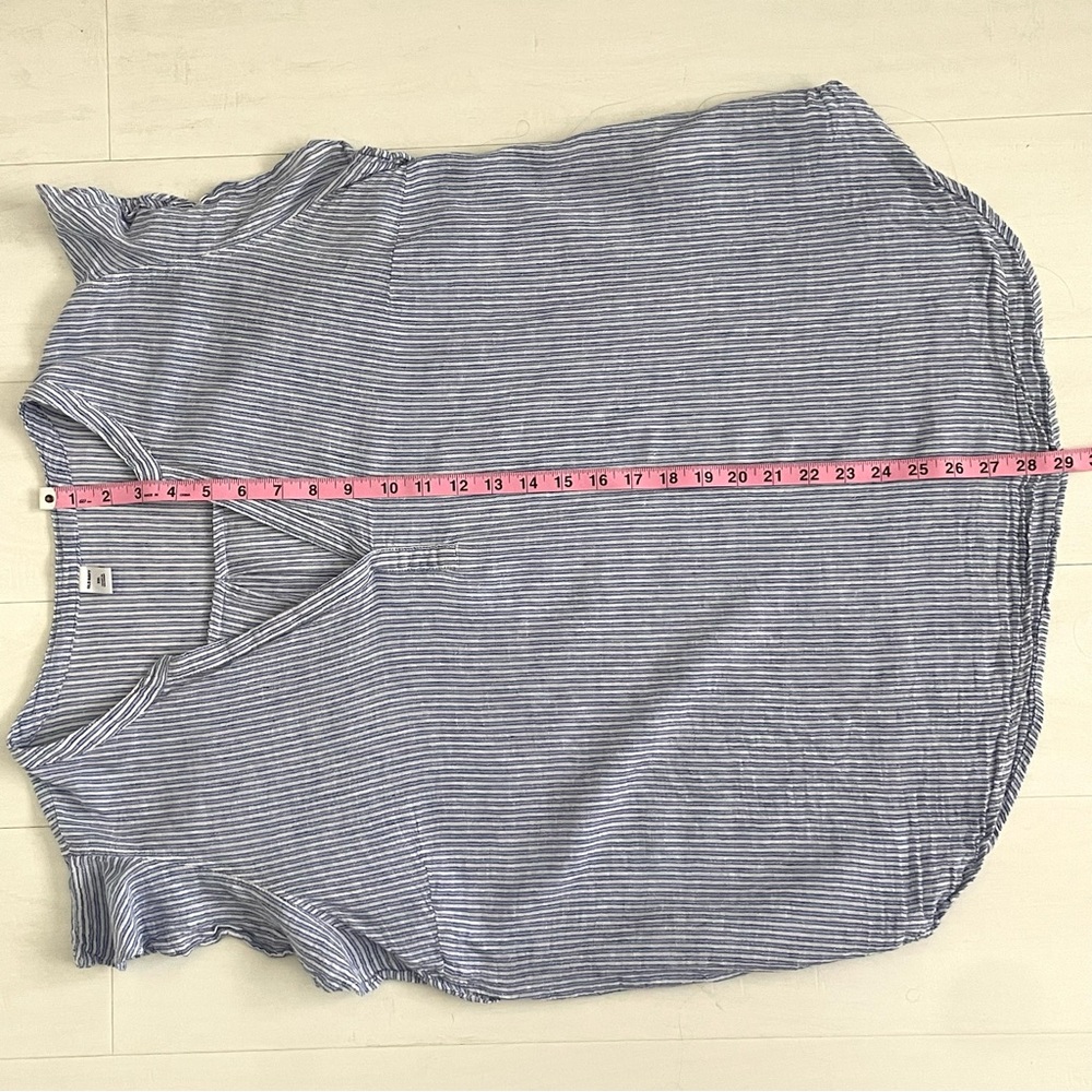 OLD NAVY Linen Cotton Blend Blue and White Striped Flutter Sleeve Blouse, XXL - Picture 12 of 15